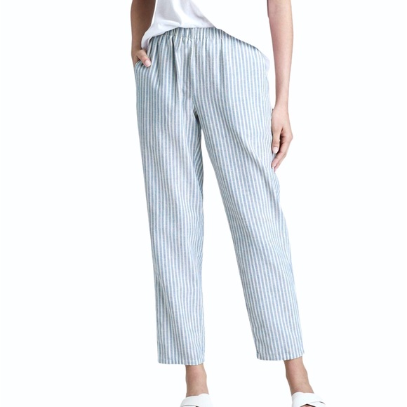 Eileen Fisher Pants - EILEEN FISHER HEMP COTTON BLEND STRIPED ANKLE PANT